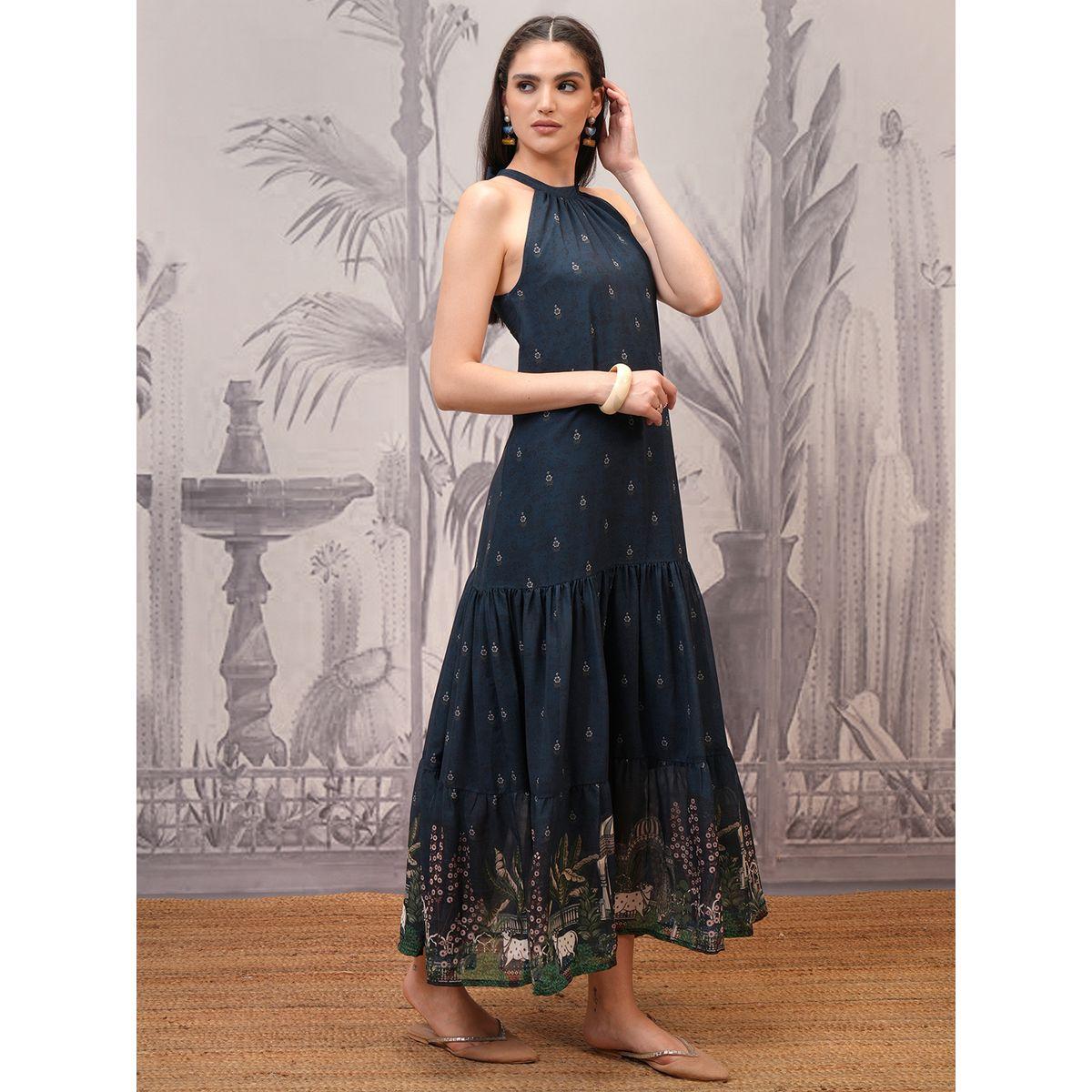 فستان طويل مطبع بالكامل مع ياقة هولتر فيشود × ستايلي-women-clothing-dresses-image-4