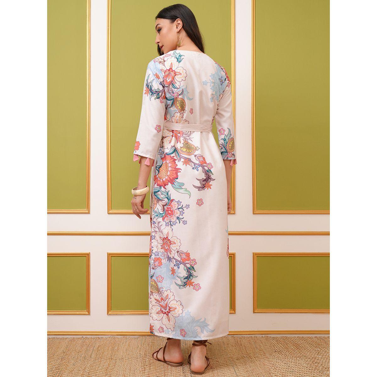 فستان طويل بطبعة زهور ورباط خصر فيشود × ستايلي-women-clothing-dresses-image-3