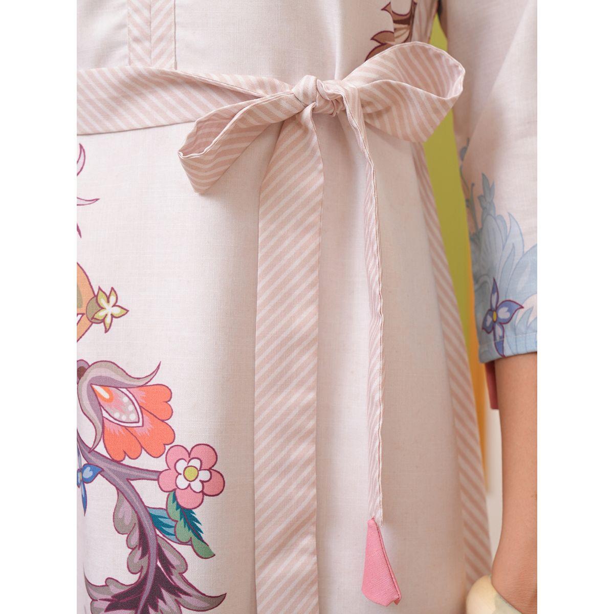 فستان طويل بطبعة زهور ورباط خصر فيشود × ستايلي-women-clothing-dresses-image-6