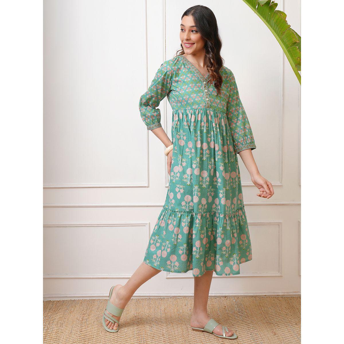 فستان ميدي بطبعة زهور وحافة واسعة فيشود × ستايلي-women-clothing-dresses-image-4