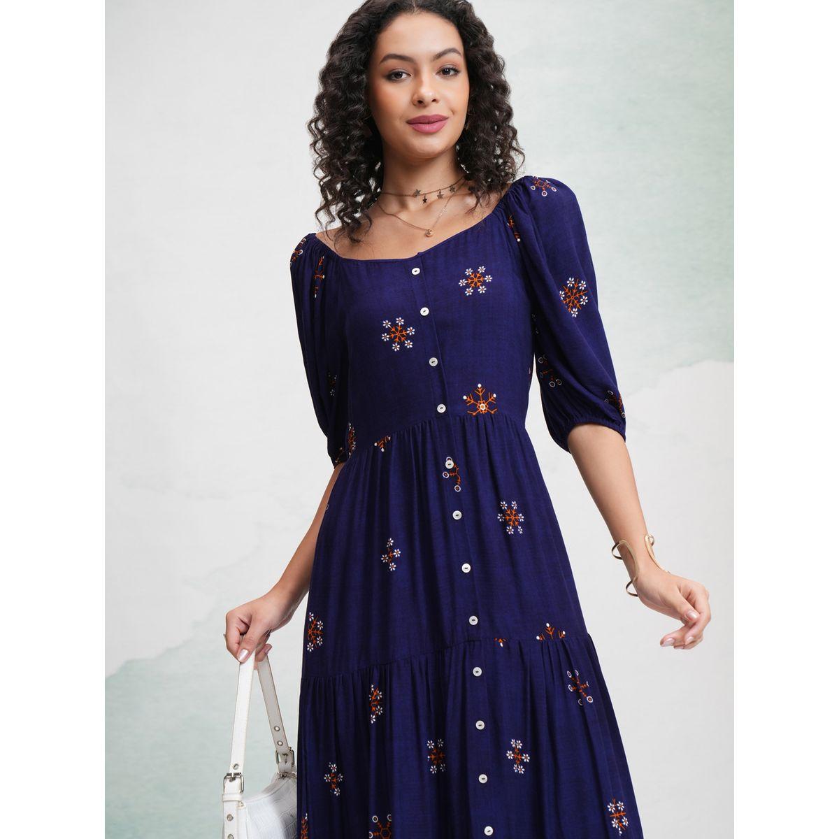 Vishudh X Styli  Floral Print Puff Sleeves Tiered Midi Dress-women-clothing-dresses-image-1