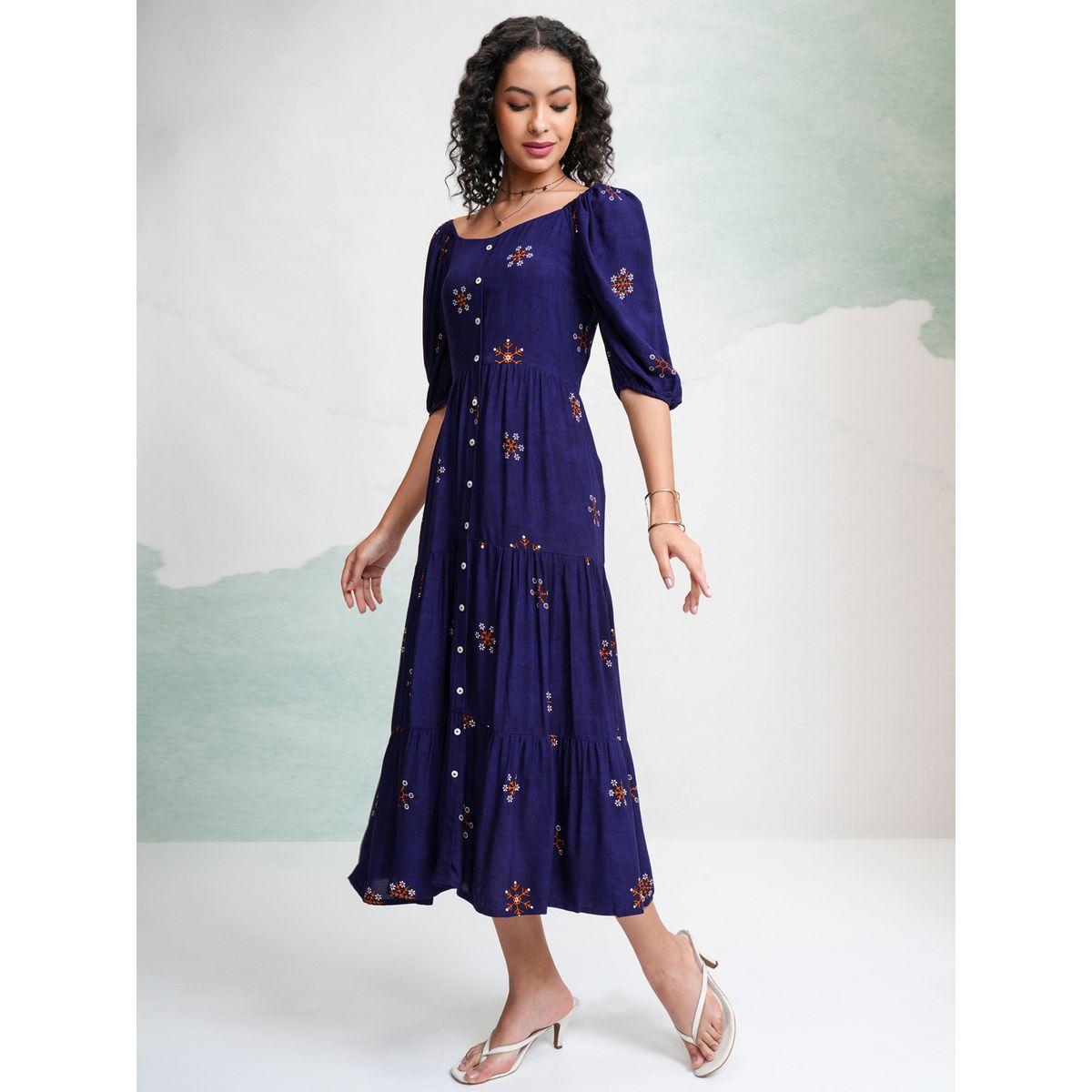 Vishudh X Styli  Floral Print Puff Sleeves Tiered Midi Dress-women-clothing-dresses-image-4