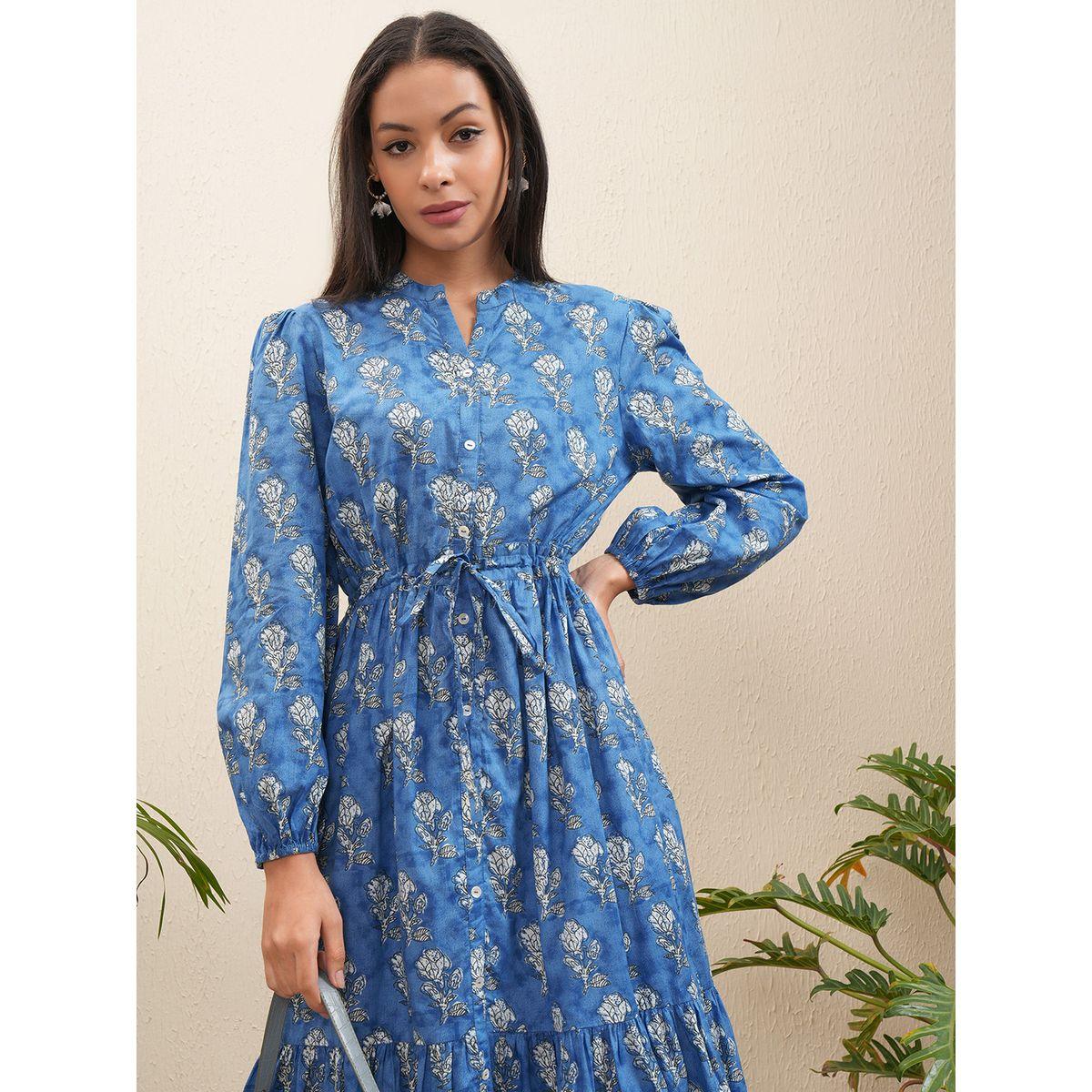 Vishudh X Styli  Floral Print Bishop Sleeve Fit & Flare Midi Dress-women-clothing-dresses-image-1
