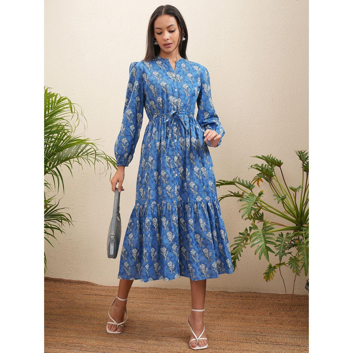 Vishudh X Styli  Floral Print Bishop Sleeve Fit & Flare Midi Dress-women-clothing-dresses-image-2