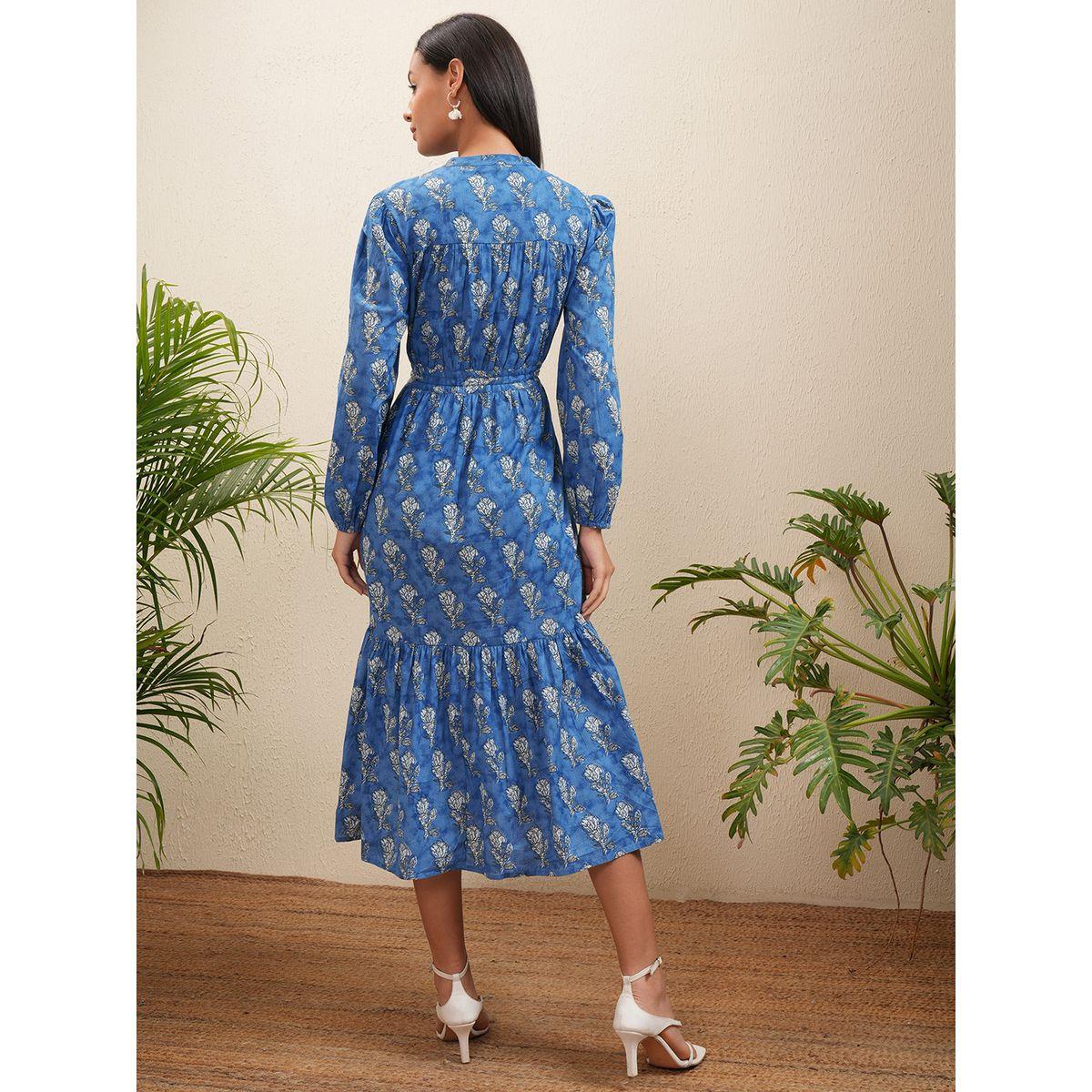 Vishudh X Styli  Floral Print Bishop Sleeve Fit & Flare Midi Dress-women-clothing-dresses-image-3