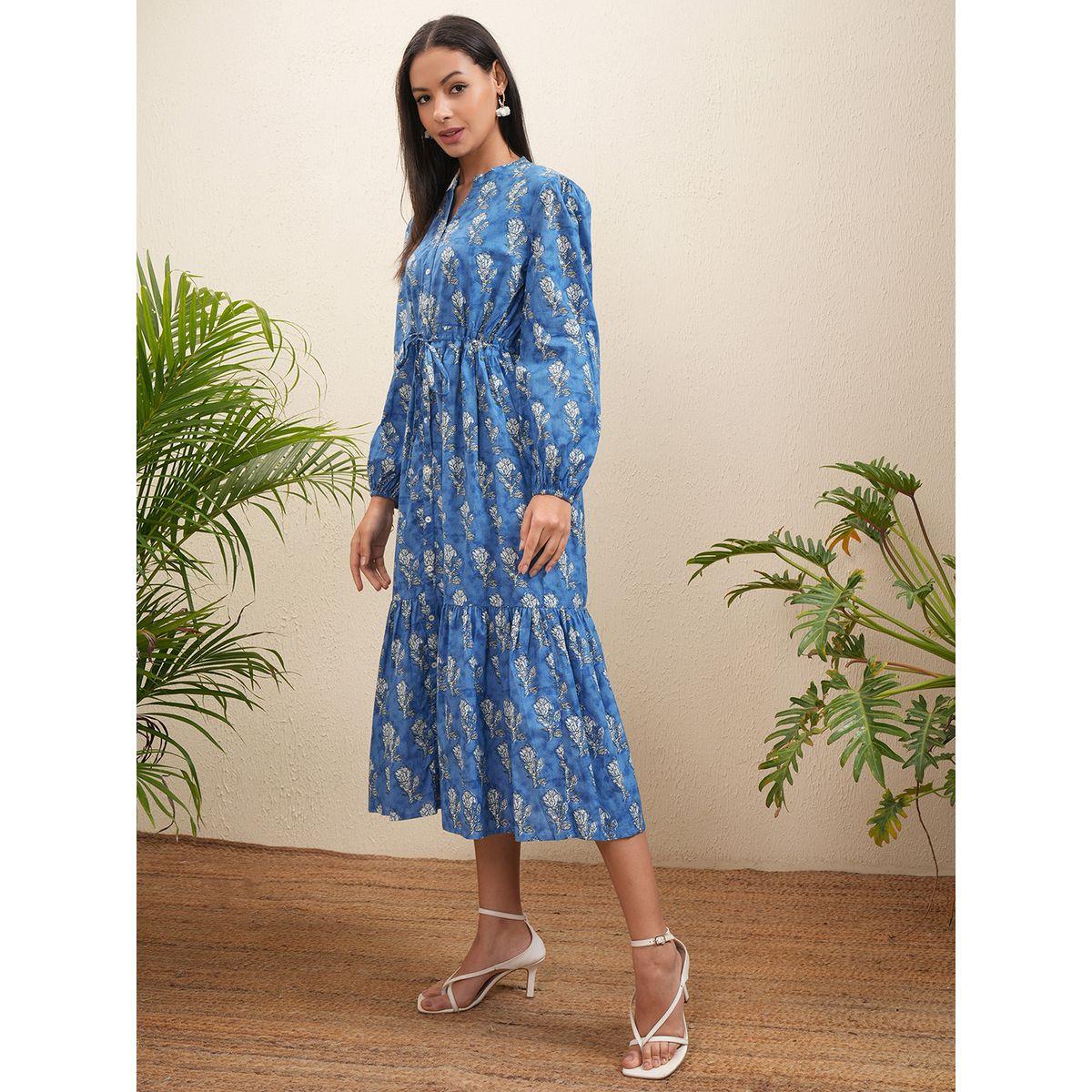 Vishudh X Styli  Floral Print Bishop Sleeve Fit & Flare Midi Dress-women-clothing-dresses-image-4