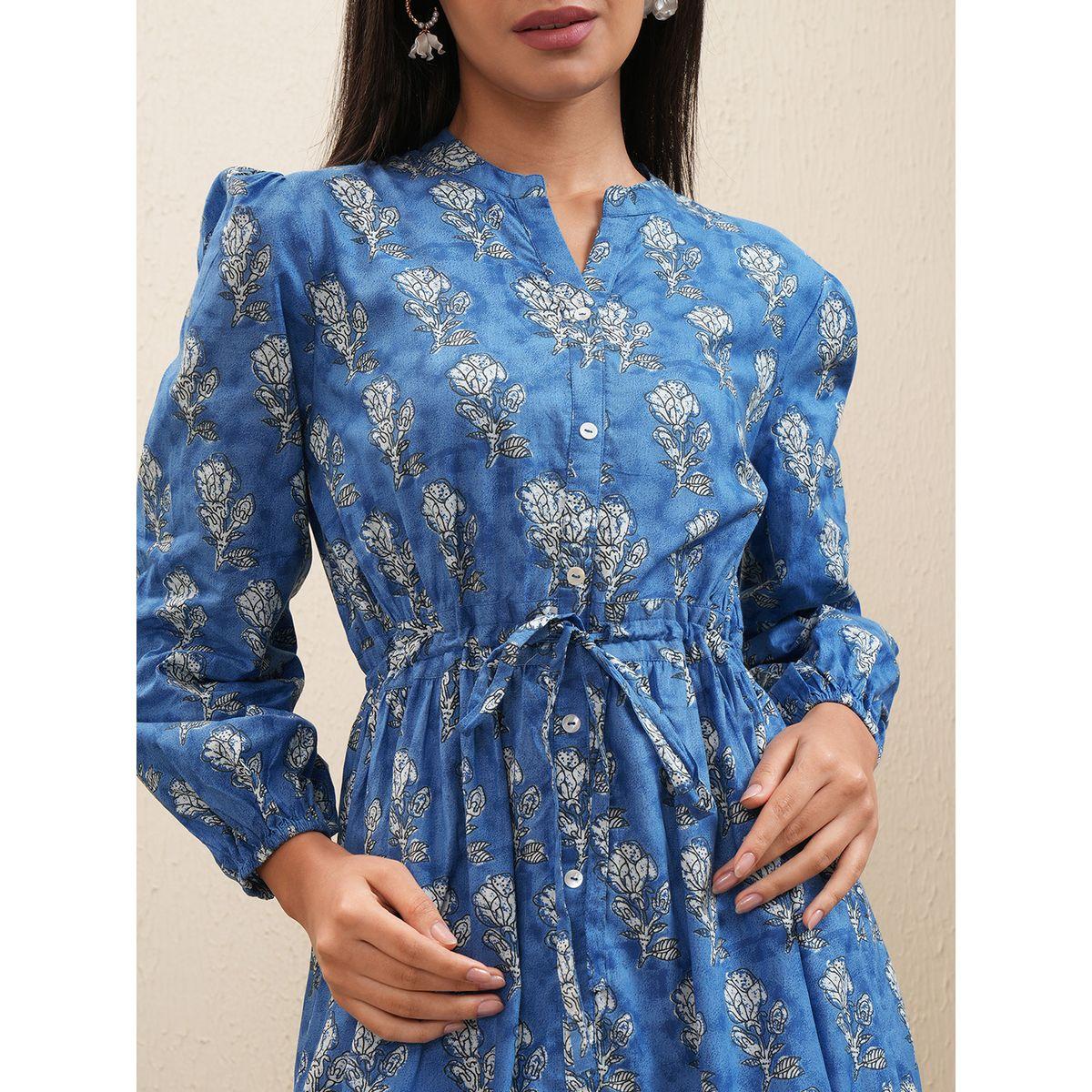 Vishudh X Styli  Floral Print Bishop Sleeve Fit & Flare Midi Dress-women-clothing-dresses-image-5