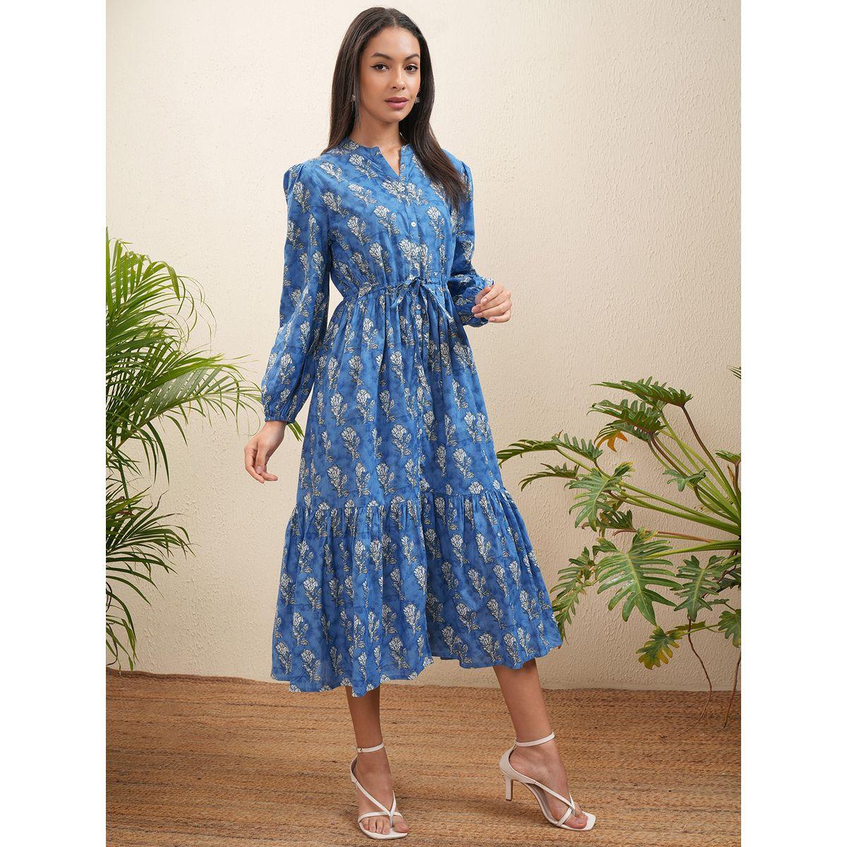 Vishudh X Styli  Floral Print Bishop Sleeve Fit & Flare Midi Dress-women-clothing-dresses-image-6