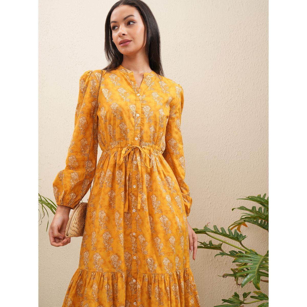 Vishudh X Styli  Floral Print Bishop Sleeve Fit & Flare Midi Dress-women-clothing-dresses-image-1