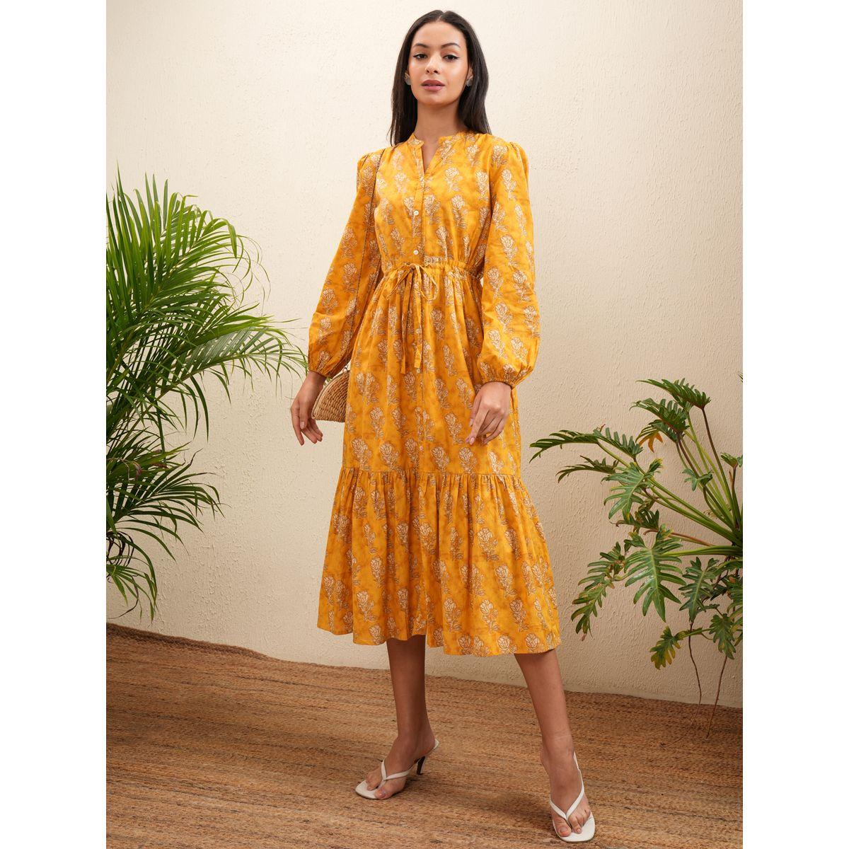 Vishudh X Styli  Floral Print Bishop Sleeve Fit & Flare Midi Dress-women-clothing-dresses-image-2