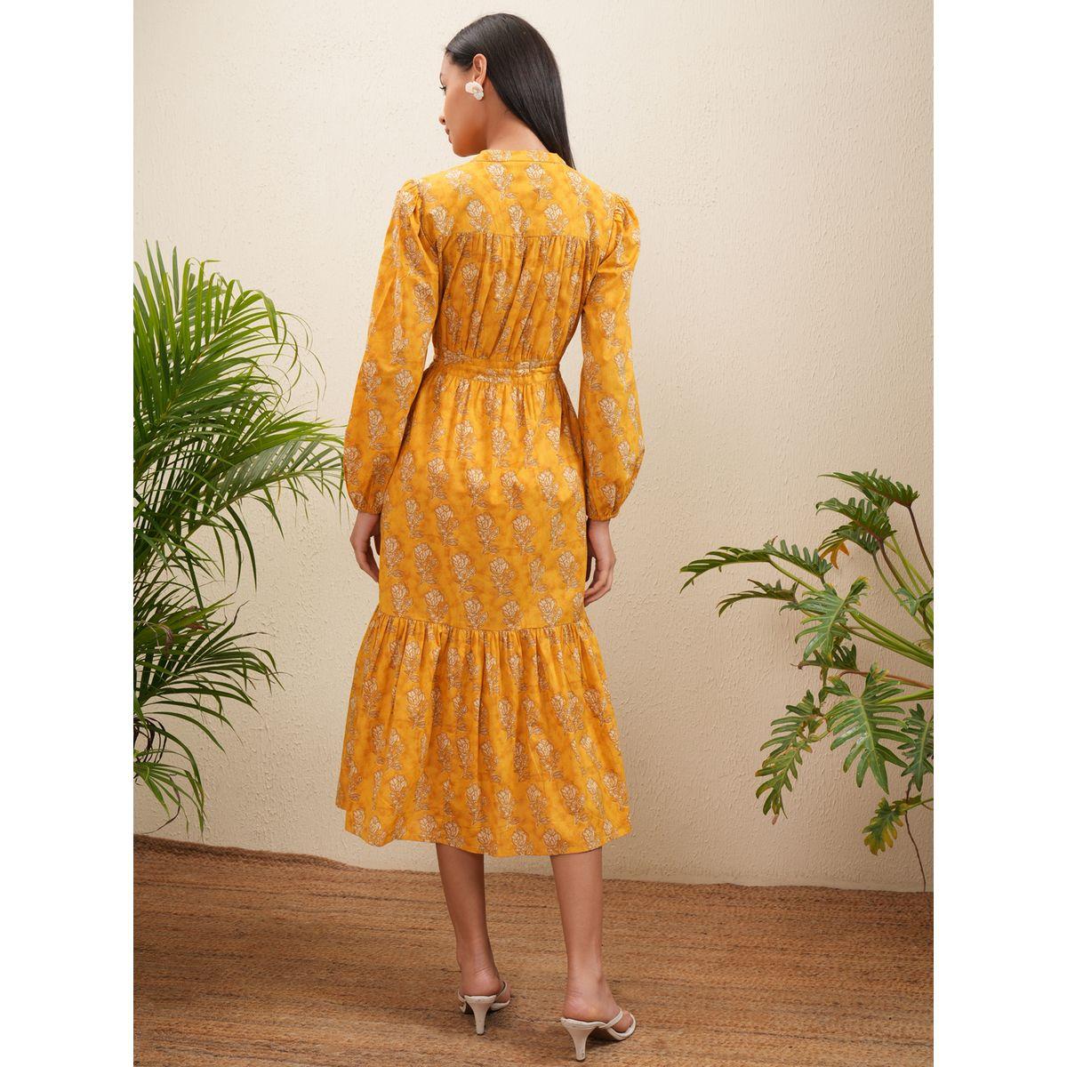 Vishudh X Styli  Floral Print Bishop Sleeve Fit & Flare Midi Dress-women-clothing-dresses-image-3