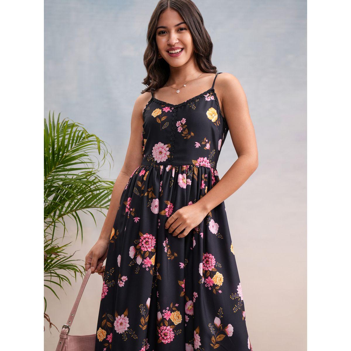 فستان طويل بحمالات وطبعة زهور فيشود × ستايلي-women-clothing-dresses-image-1