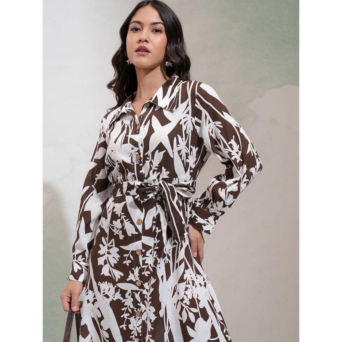 Vishudh X Styli  Floral Print Fit & Flare Midi Dress with Tie-Belt-women-clothing-dresses-image-1