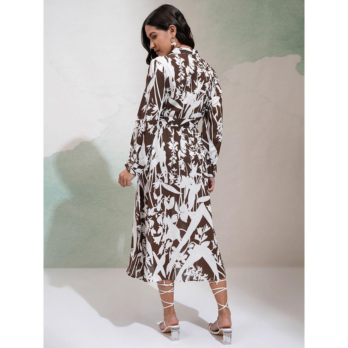 Vishudh X Styli  Floral Print Fit & Flare Midi Dress with Tie-Belt-women-clothing-dresses-image-3