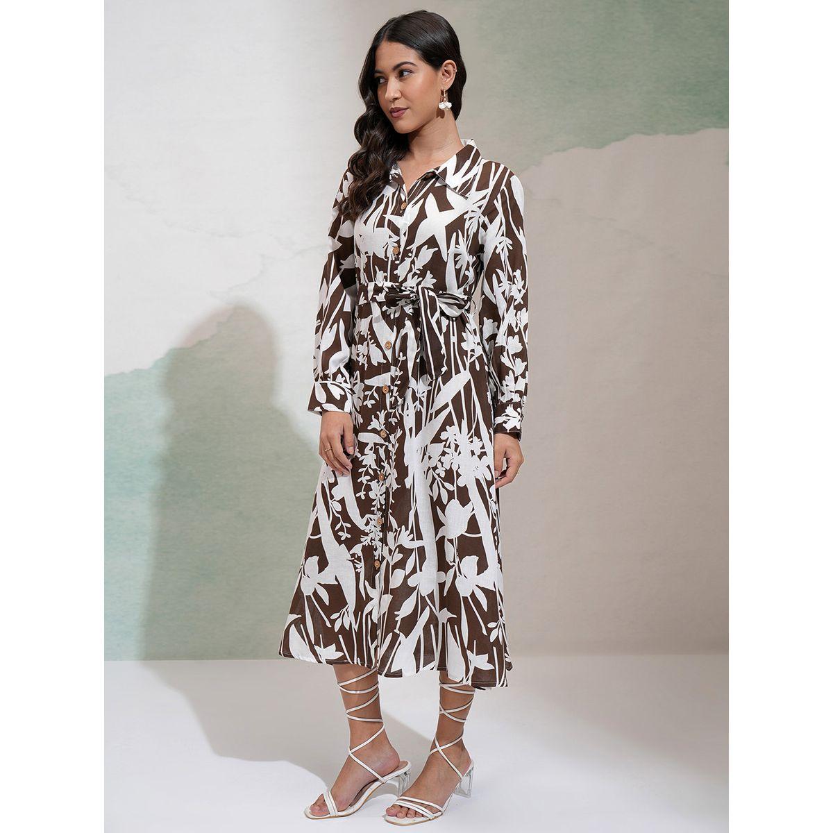 Vishudh X Styli  Floral Print Fit & Flare Midi Dress with Tie-Belt-women-clothing-dresses-image-4