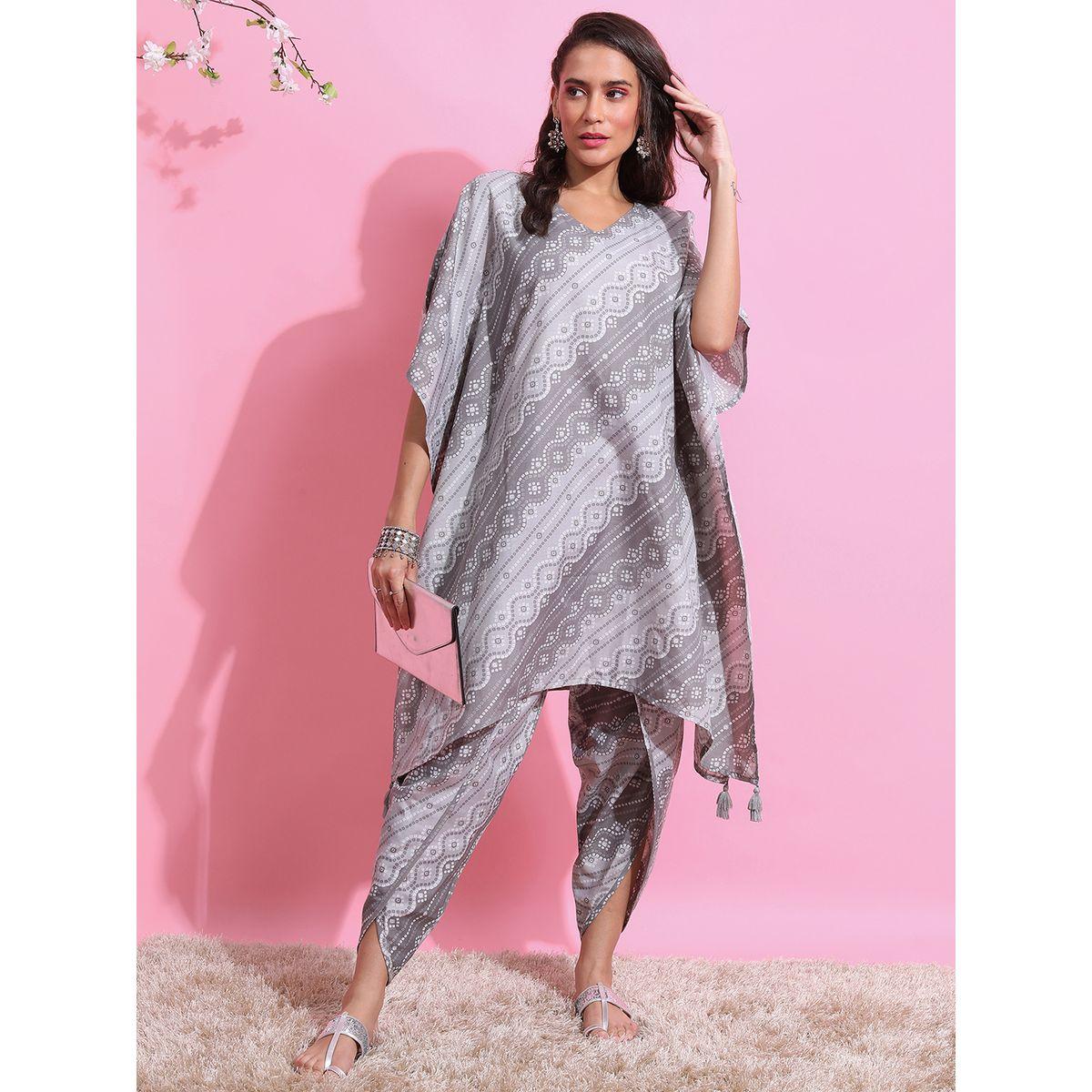 مجموعة من بنطال دوتي مع كورتا بنمط قفطان كيتش × ستايلي-women-clothing-ethnicwear-kurtasets-image-1