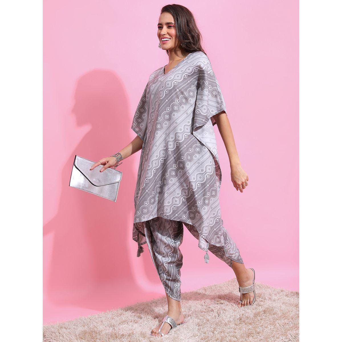 Ketch X Styli  All Over Print Kaftan Kurta & Dhoti Pants Set-women-clothing-ethnicwear-kurtasets-image-2