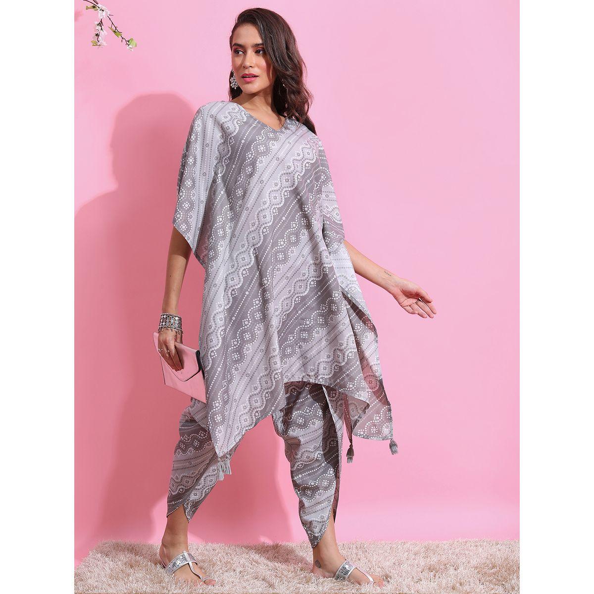 مجموعة من بنطال دوتي مع كورتا بنمط قفطان كيتش × ستايلي-women-clothing-ethnicwear-kurtasets-image-4