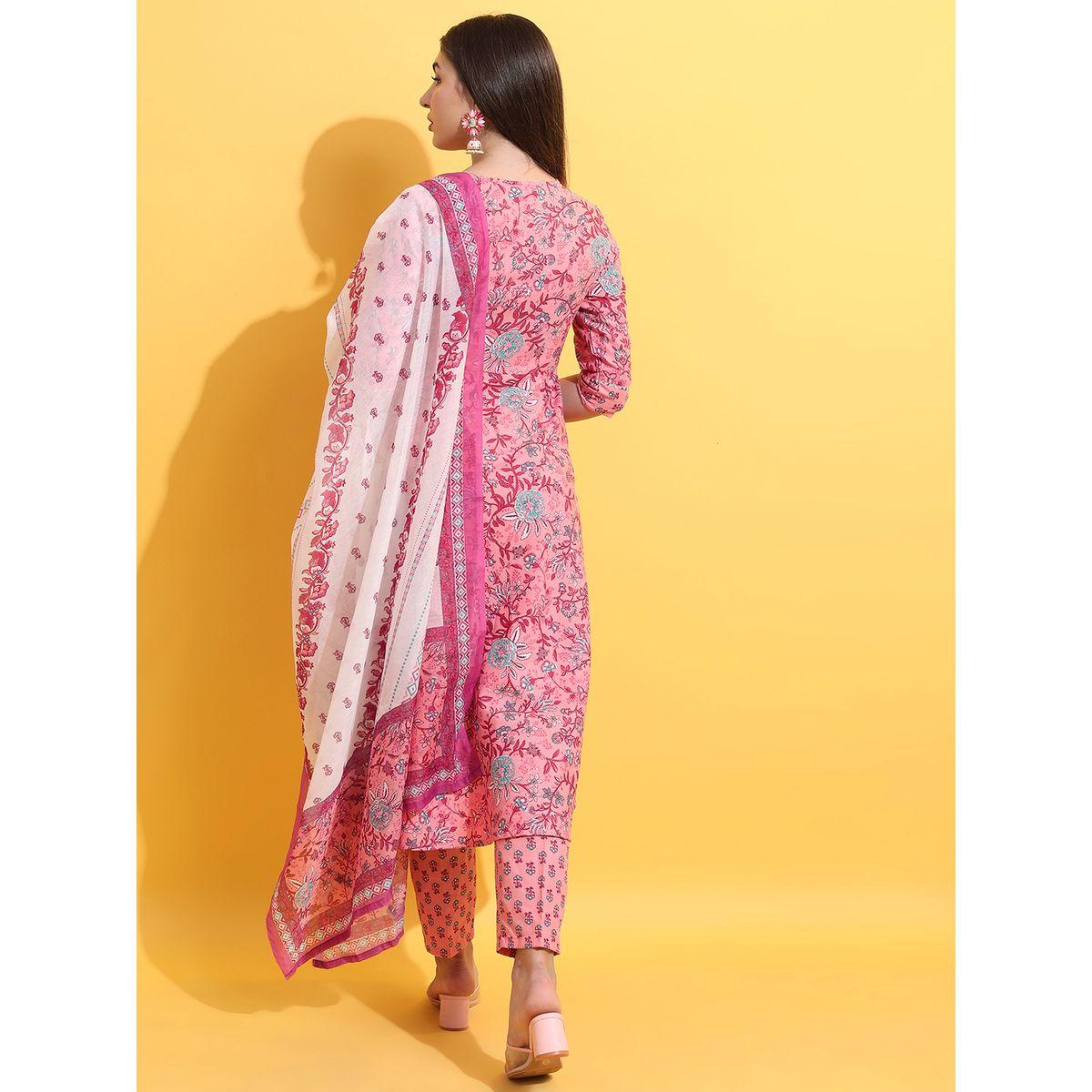 Ketch X Styli  Pack of 3 - Floral Print Anarkali Kurta, Trousers & Dupatta-women-clothing-ethnicwear-bottoms-pants-image-3