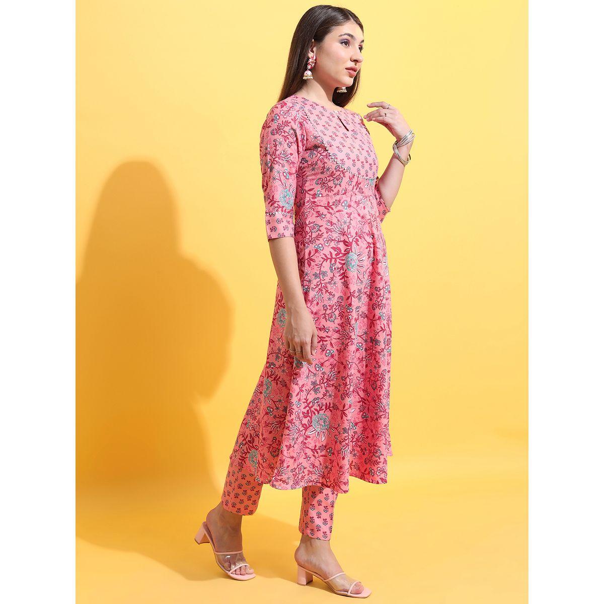 Ketch X Styli  Pack of 3 - Floral Print Anarkali Kurta, Trousers & Dupatta-women-clothing-ethnicwear-bottoms-pants-image-4