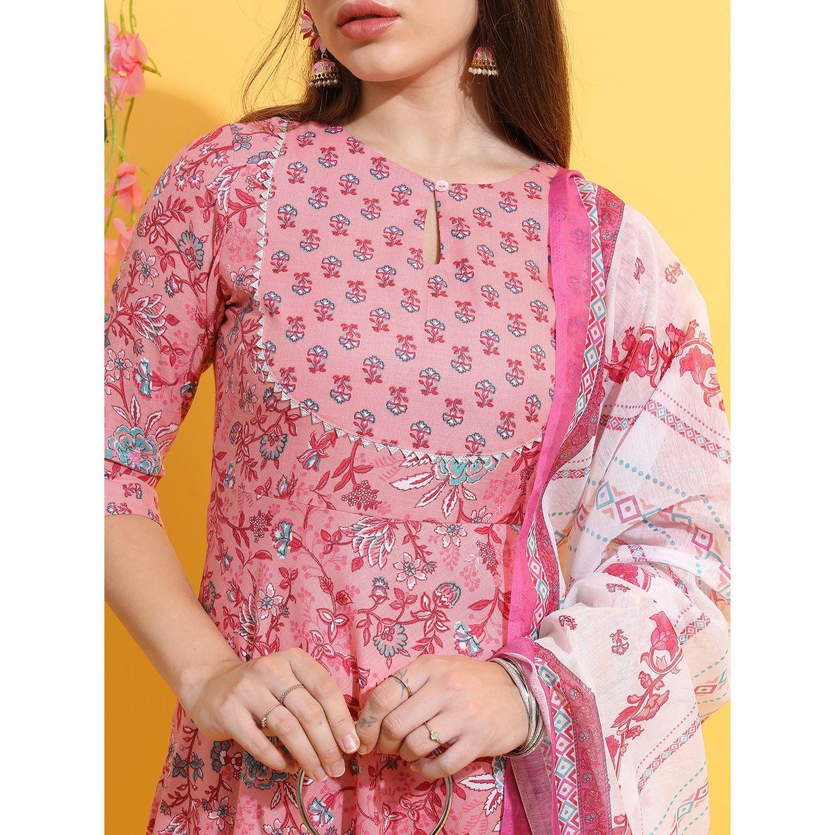 Ketch X Styli  Pack of 3 - Floral Print Anarkali Kurta, Trousers & Dupatta-women-clothing-ethnicwear-bottoms-pants-image-5