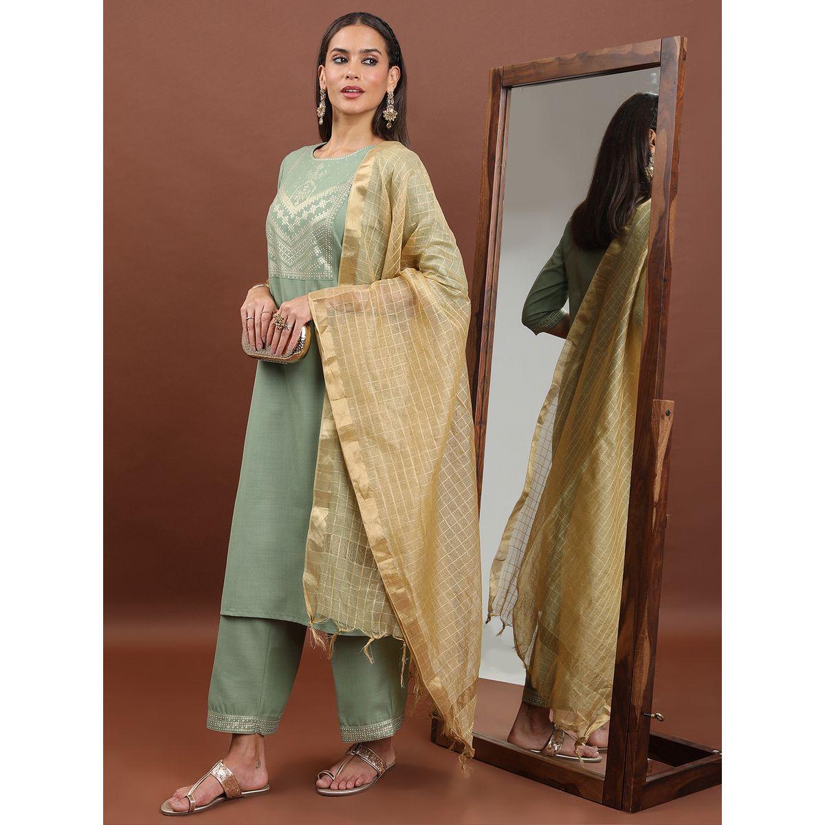 مجموعة من 3 - كورتا وبنطال بالازو مع دوباتا كيتش × ستايلي-women-clothing-ethnicwear-bottoms-pants-image-2