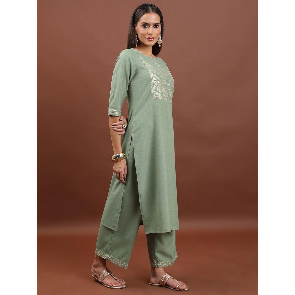 مجموعة من 3 - كورتا وبنطال بالازو مع دوباتا كيتش × ستايلي-women-clothing-ethnicwear-bottoms-pants-image-4