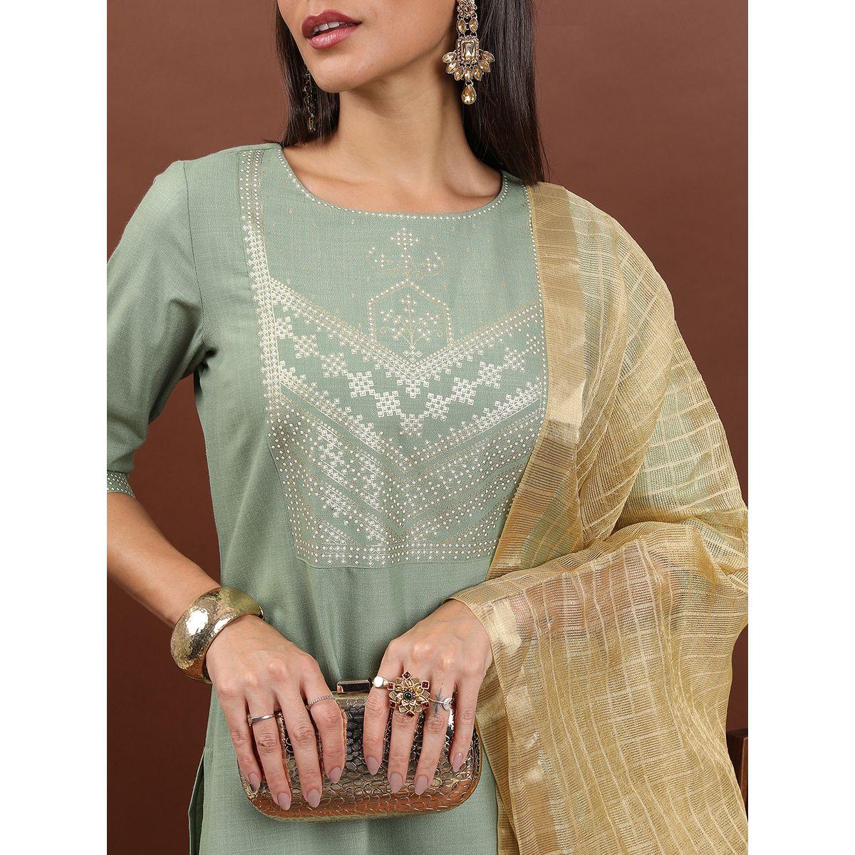 مجموعة من 3 - كورتا وبنطال بالازو مع دوباتا كيتش × ستايلي-women-clothing-ethnicwear-bottoms-pants-image-5