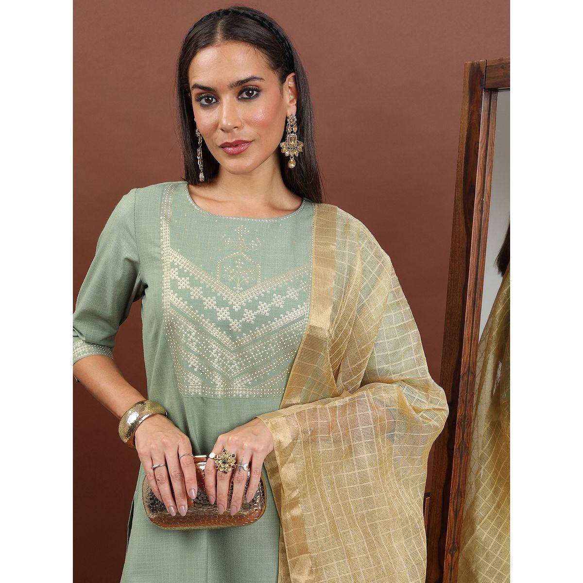 مجموعة من 3 - كورتا وبنطال بالازو مع دوباتا كيتش × ستايلي-women-clothing-ethnicwear-bottoms-pants-image-8