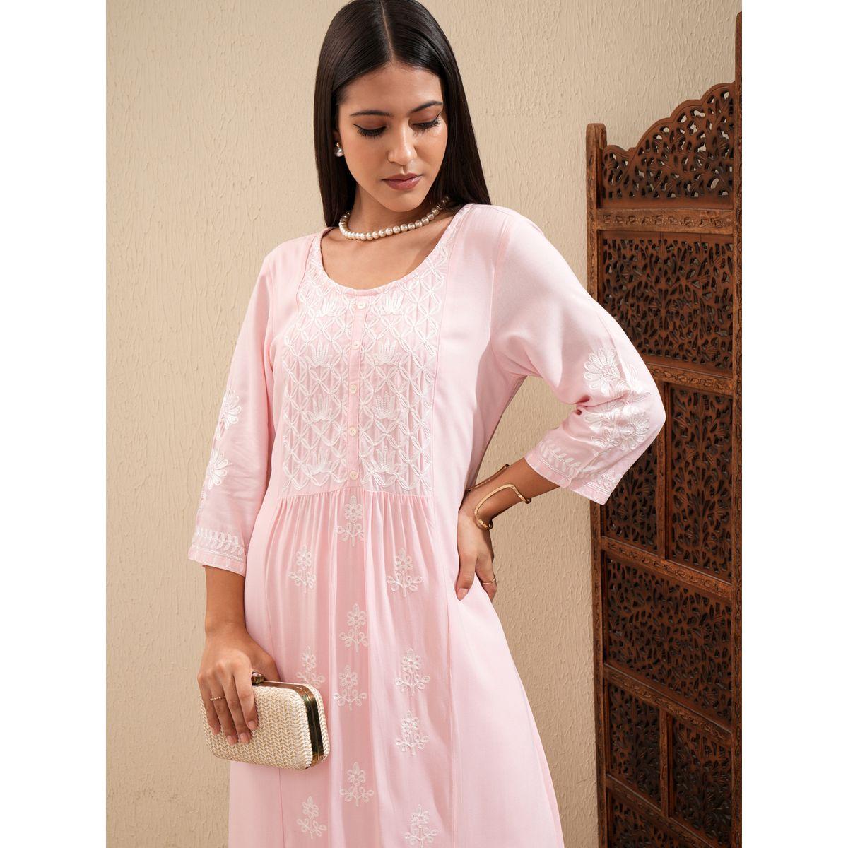 مجموعة من بنطال بالازو مع كورتا مُطرّزة بزهور فيشود × ستايلي-women-clothing-ethnicwear-bottoms-pants-image-1