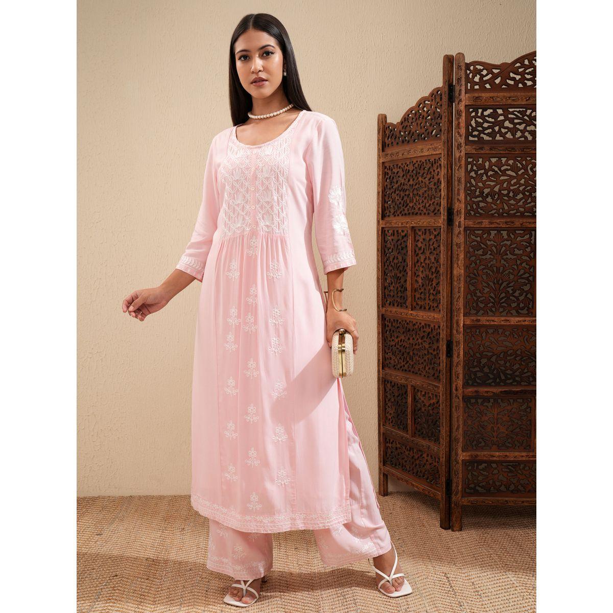 مجموعة من بنطال بالازو مع كورتا مُطرّزة بزهور فيشود × ستايلي-women-clothing-ethnicwear-bottoms-pants-image-2