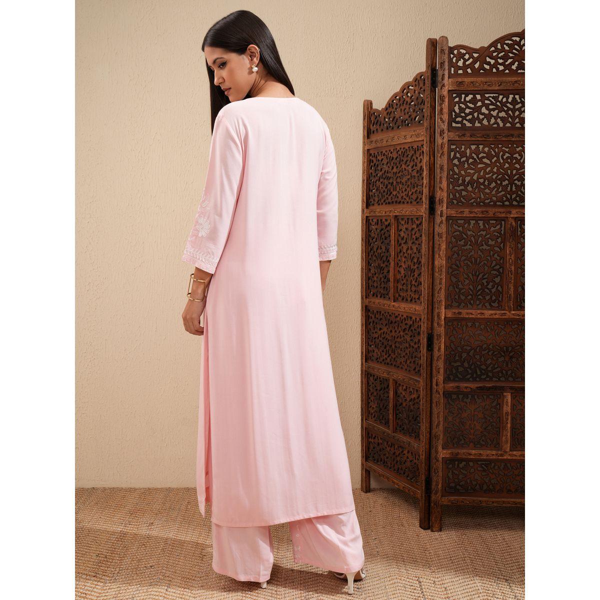 مجموعة من بنطال بالازو مع كورتا مُطرّزة بزهور فيشود × ستايلي-women-clothing-ethnicwear-bottoms-pants-image-3