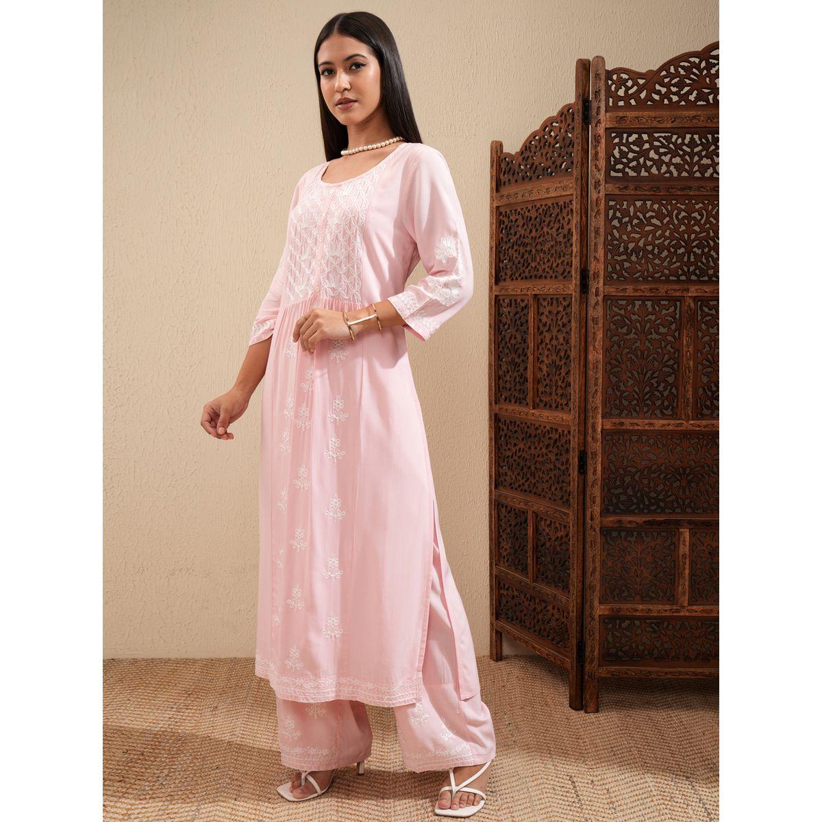 مجموعة من بنطال بالازو مع كورتا مُطرّزة بزهور فيشود × ستايلي-women-clothing-ethnicwear-bottoms-pants-image-4