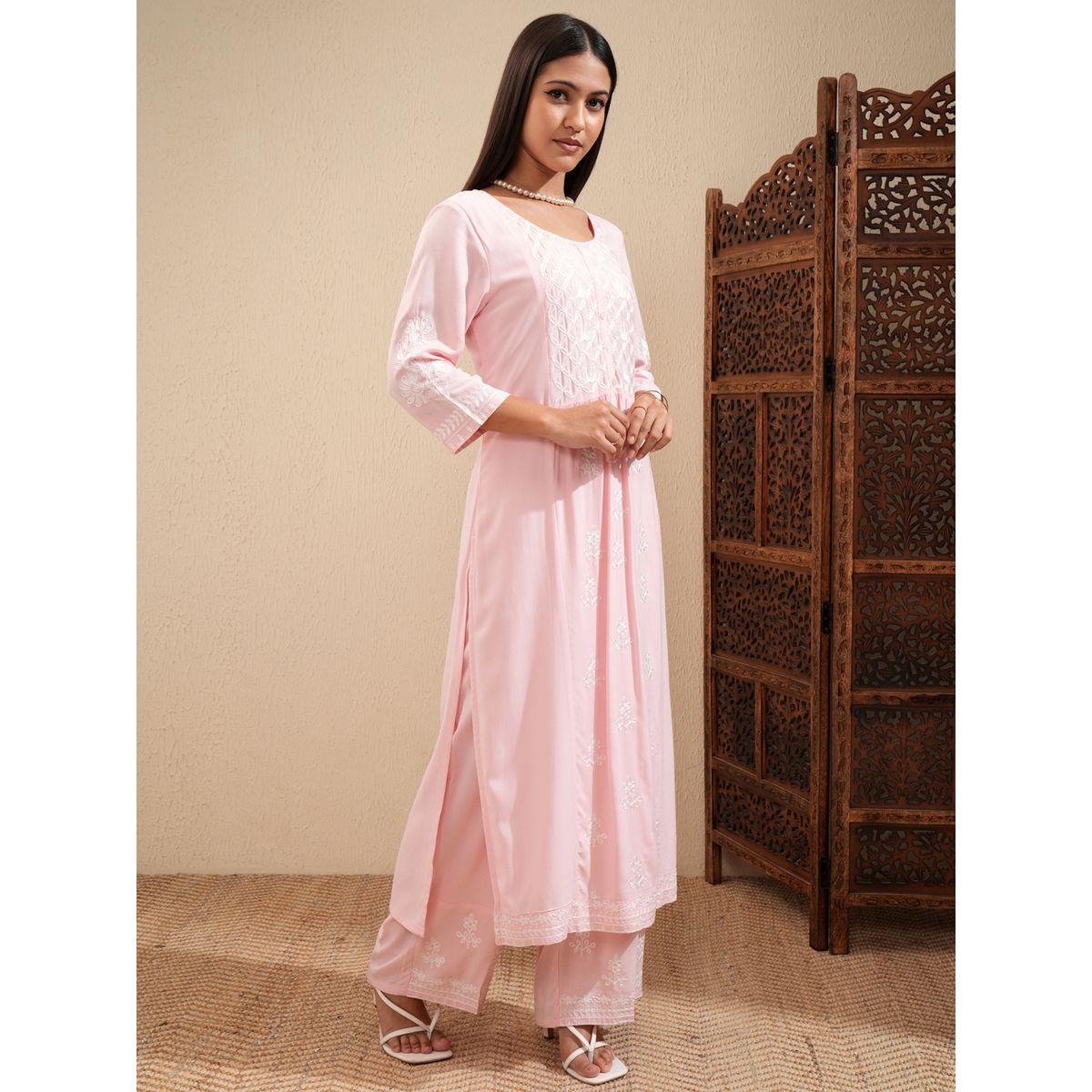 مجموعة من بنطال بالازو مع كورتا مُطرّزة بزهور فيشود × ستايلي-women-clothing-ethnicwear-bottoms-pants-image-6