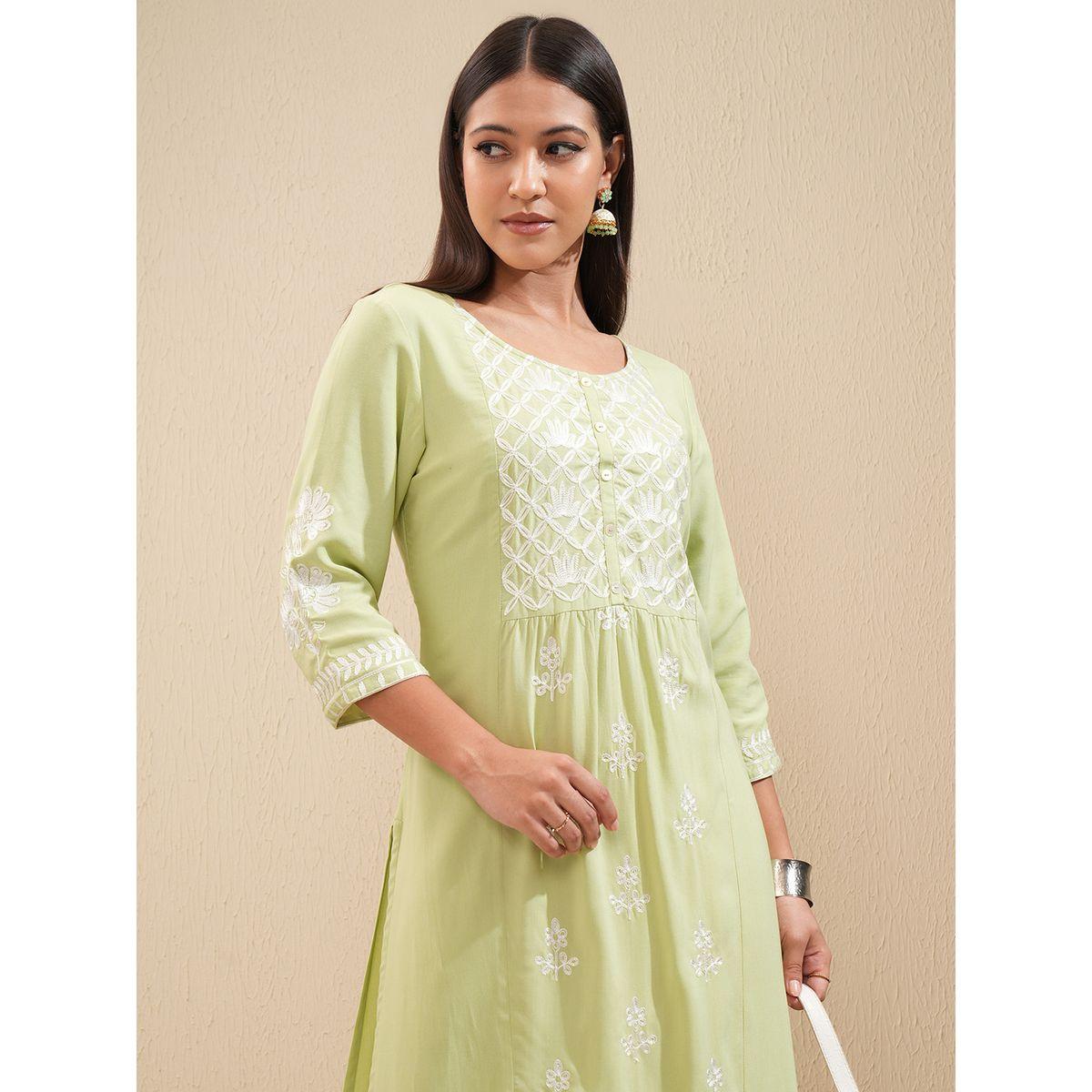 Vishudh X Styli  Floral Embroidered Thread Work Straight Kurta & Palazzos Set-women-clothing-ethnicwear-kurtasets-image-1