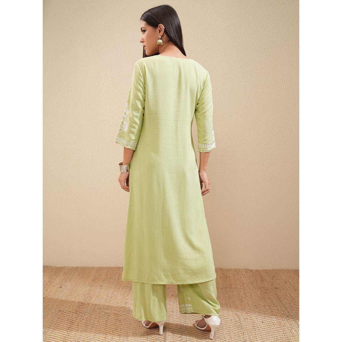 Vishudh X Styli  Floral Embroidered Thread Work Straight Kurta & Palazzos Set-women-clothing-ethnicwear-kurtasets-image-3