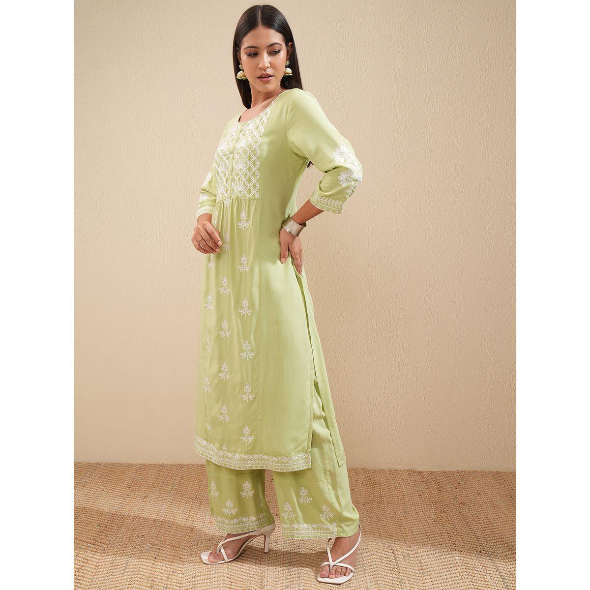 Vishudh X Styli  Floral Embroidered Thread Work Straight Kurta & Palazzos Set-women-clothing-ethnicwear-kurtasets-image-4