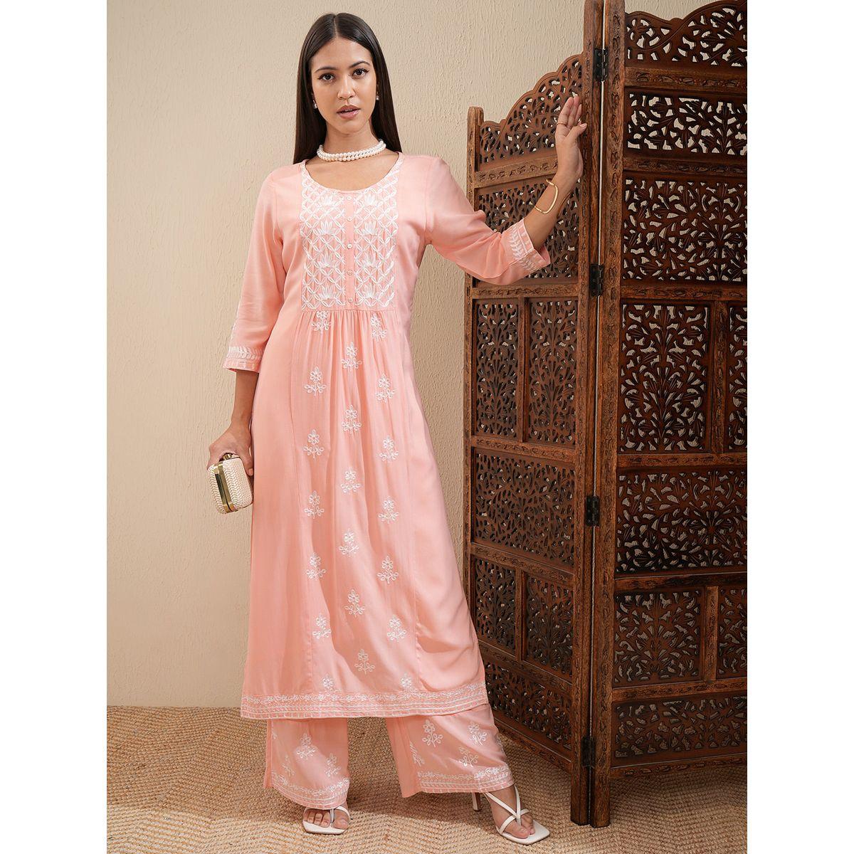 Vishudh X Styli  Floral Embroidered Thread Work Straight Kurta & Palazzos Set-women-clothing-ethnicwear-kurtasets-image-2