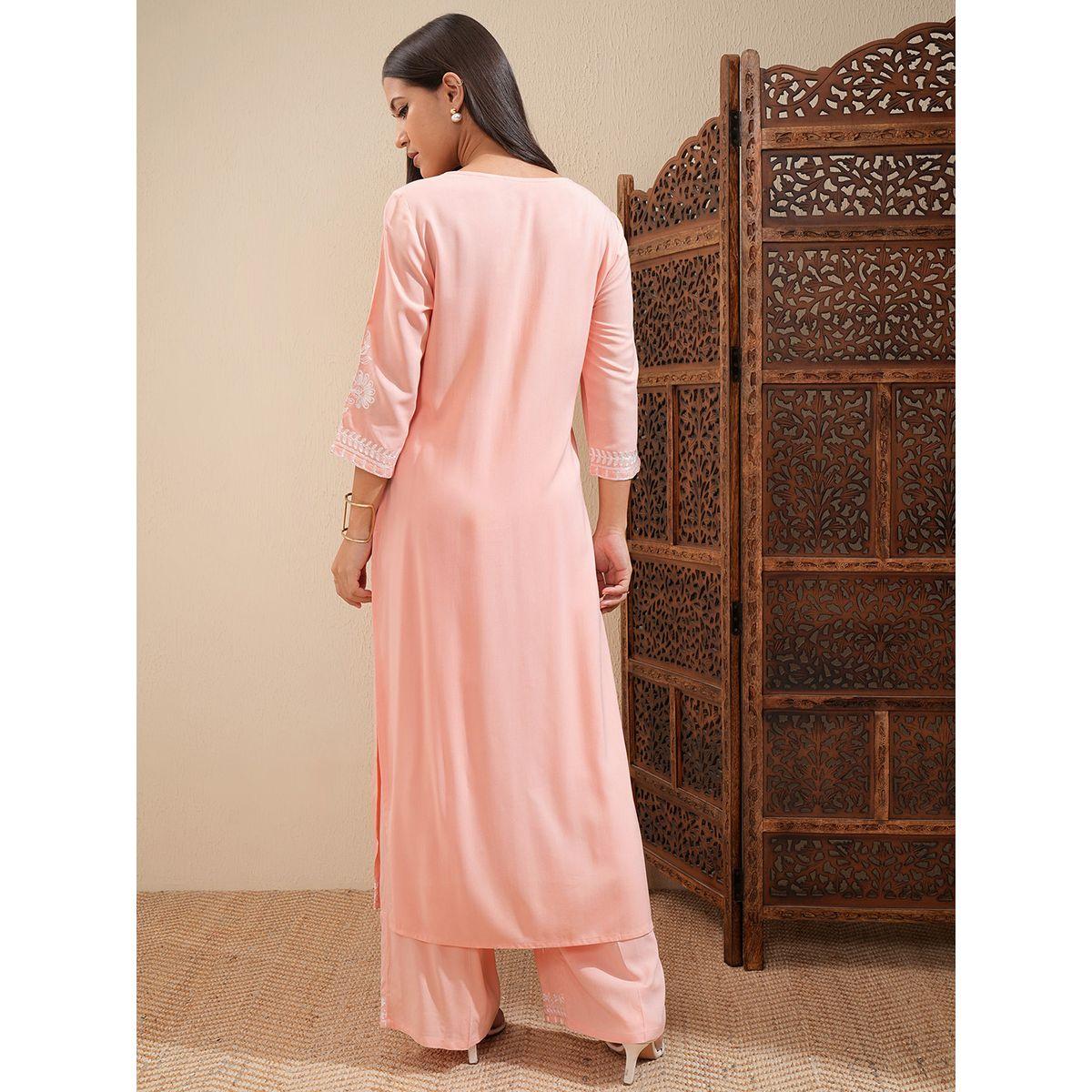 Vishudh X Styli  Floral Embroidered Thread Work Straight Kurta & Palazzos Set-women-clothing-ethnicwear-kurtasets-image-3