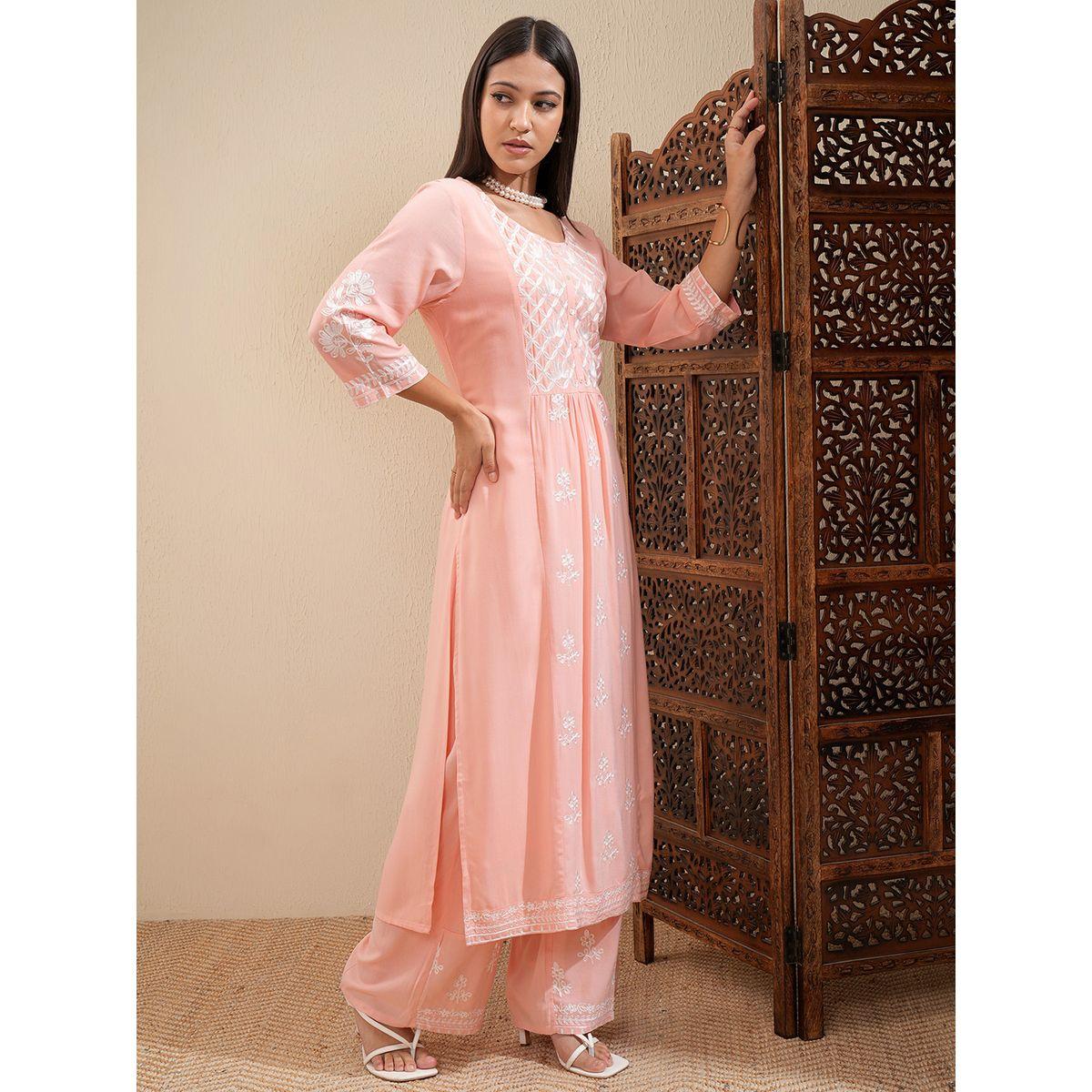 Vishudh X Styli  Floral Embroidered Thread Work Straight Kurta & Palazzos Set-women-clothing-ethnicwear-kurtasets-image-6