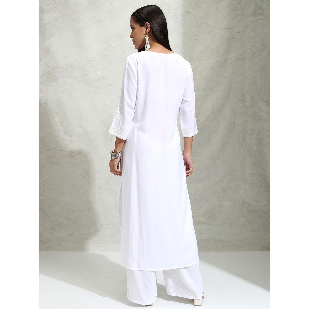 مجموعة من بنطال بالازو مع كورتا مُطرّزة بزهور فيشود × ستايلي-women-clothing-ethnicwear-kurtasets-image-3