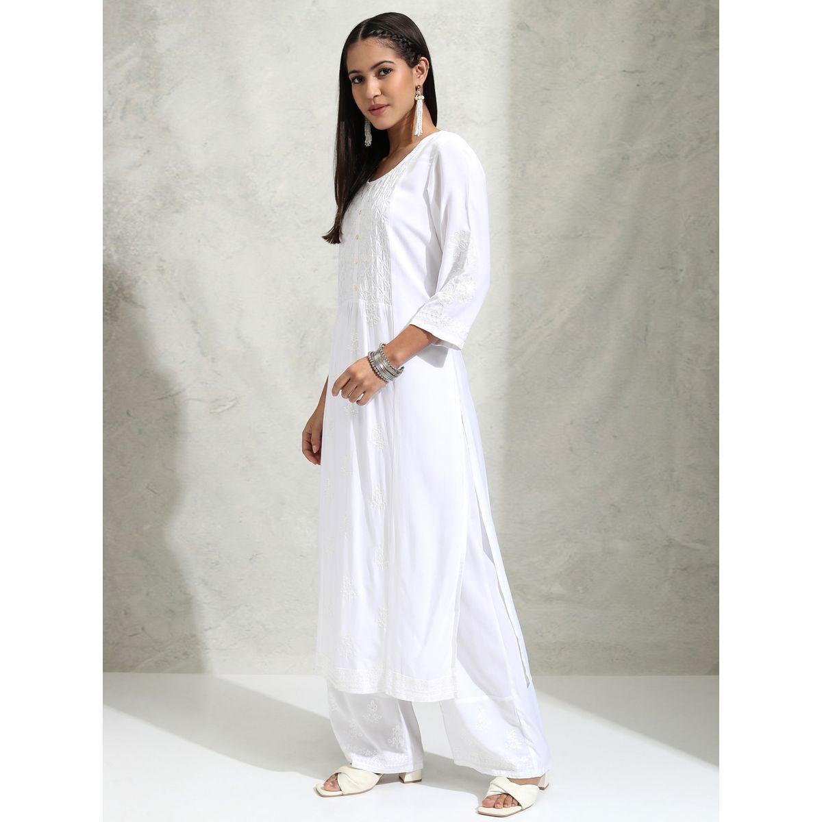 مجموعة من بنطال بالازو مع كورتا مُطرّزة بزهور فيشود × ستايلي-women-clothing-ethnicwear-kurtasets-image-4