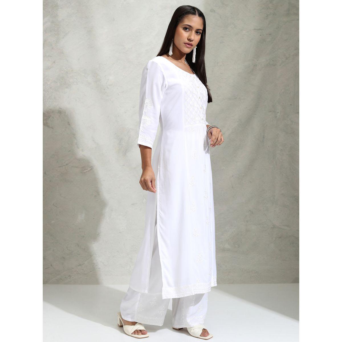 مجموعة من بنطال بالازو مع كورتا مُطرّزة بزهور فيشود × ستايلي-women-clothing-ethnicwear-kurtasets-image-6