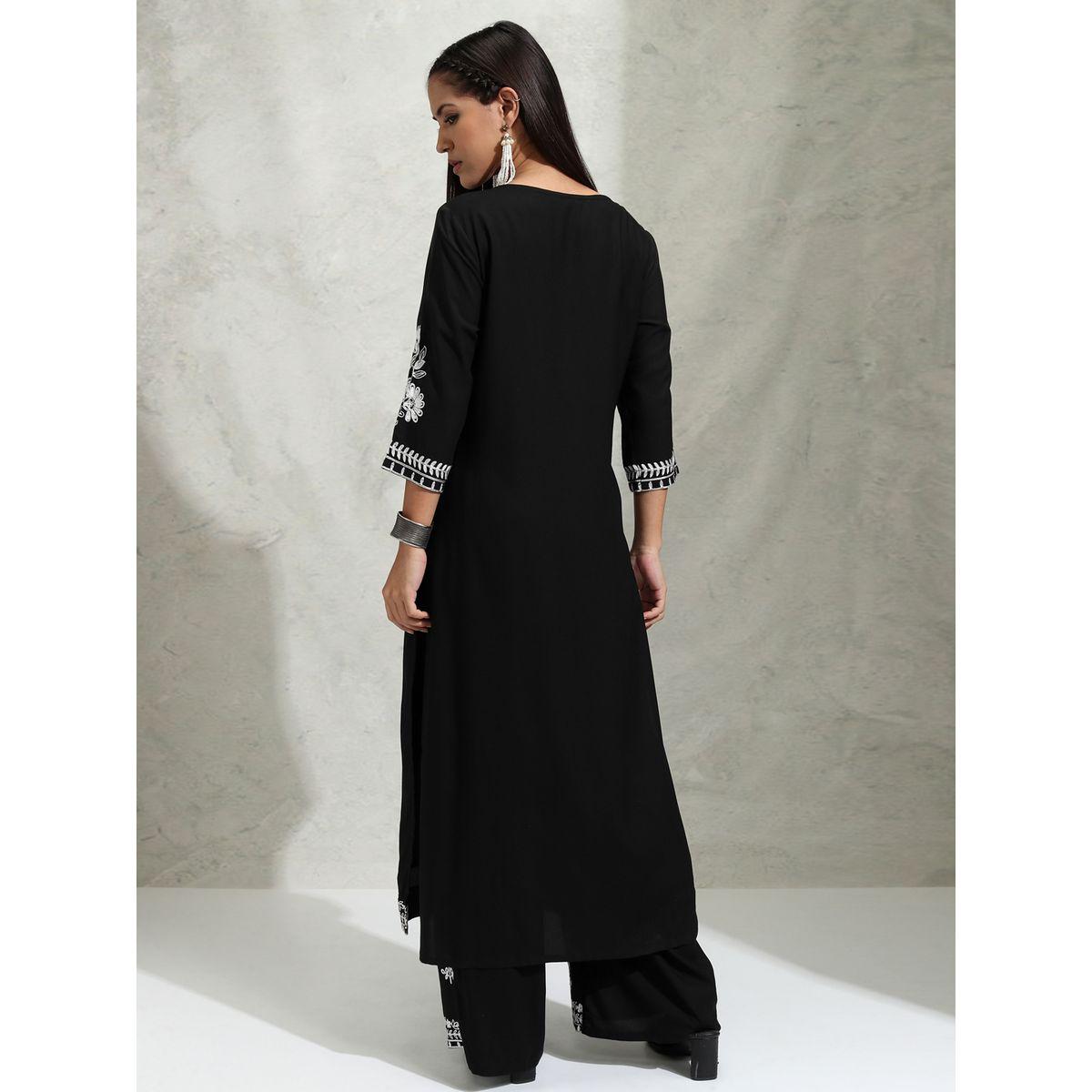 مجموعة من بنطال بالازو مع كورتا مُطرّزة بزهور فيشود × ستايلي-women-clothing-ethnicwear-kurtasets-image-3