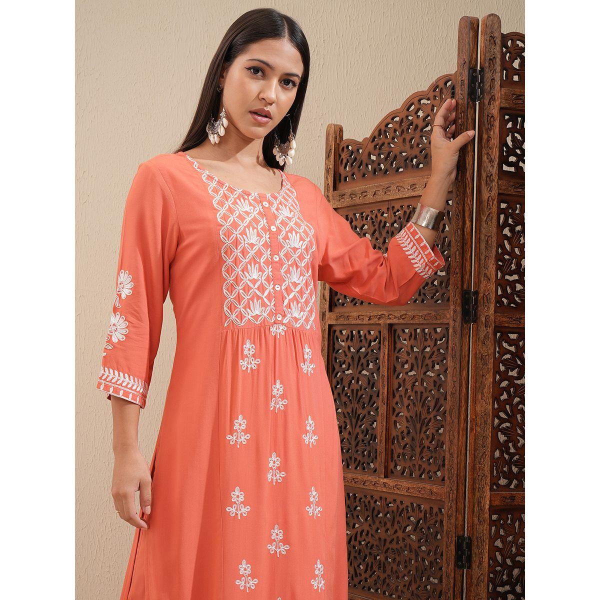 Vishudh X Styli  Floral Embroidered Thread Work Straight Kurta & Palazzos Set-women-clothing-ethnicwear-kurtasets-image-1
