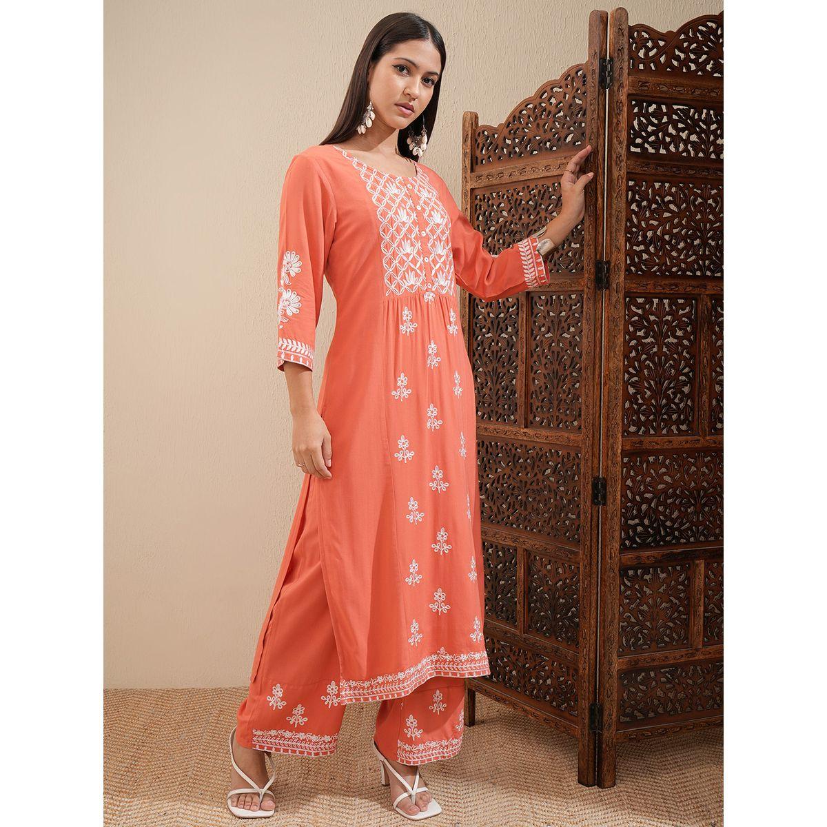 Vishudh X Styli  Floral Embroidered Thread Work Straight Kurta & Palazzos Set-women-clothing-ethnicwear-kurtasets-image-6