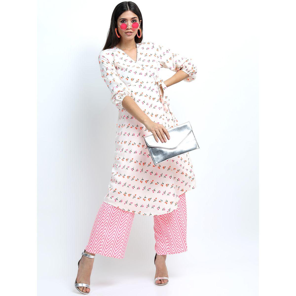 مجموعة من 3 - كورتا وبنطال بالازو مع دوباتا فيشود × ستايلي-women-clothing-ethnicwear-kurtasets-image-1