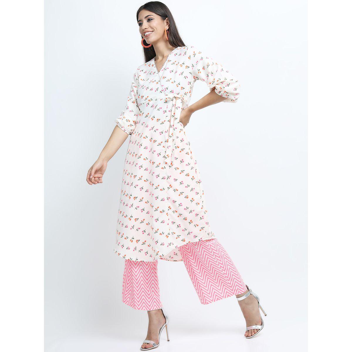 مجموعة من 3 - كورتا وبنطال بالازو مع دوباتا فيشود × ستايلي-women-clothing-ethnicwear-kurtasets-image-4
