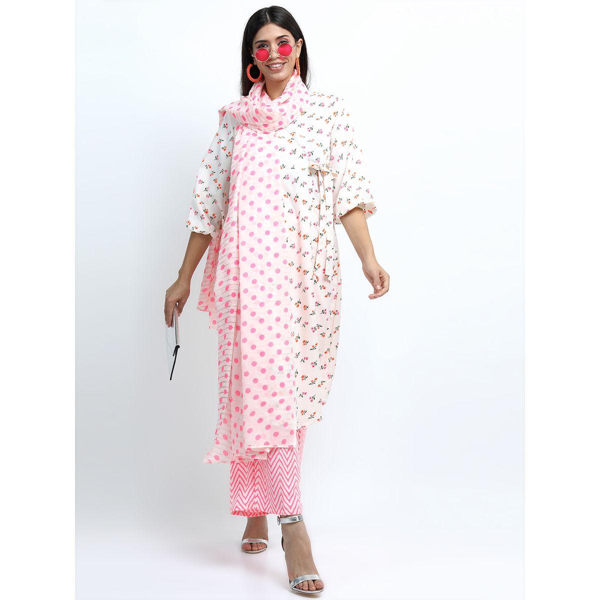 مجموعة من 3 - كورتا وبنطال بالازو مع دوباتا فيشود × ستايلي-women-clothing-ethnicwear-kurtasets-image-8