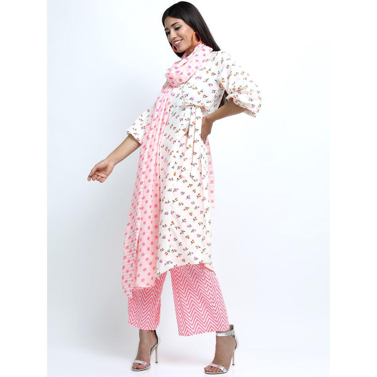 مجموعة من 3 - كورتا وبنطال بالازو مع دوباتا فيشود × ستايلي-women-clothing-ethnicwear-kurtasets-image-9